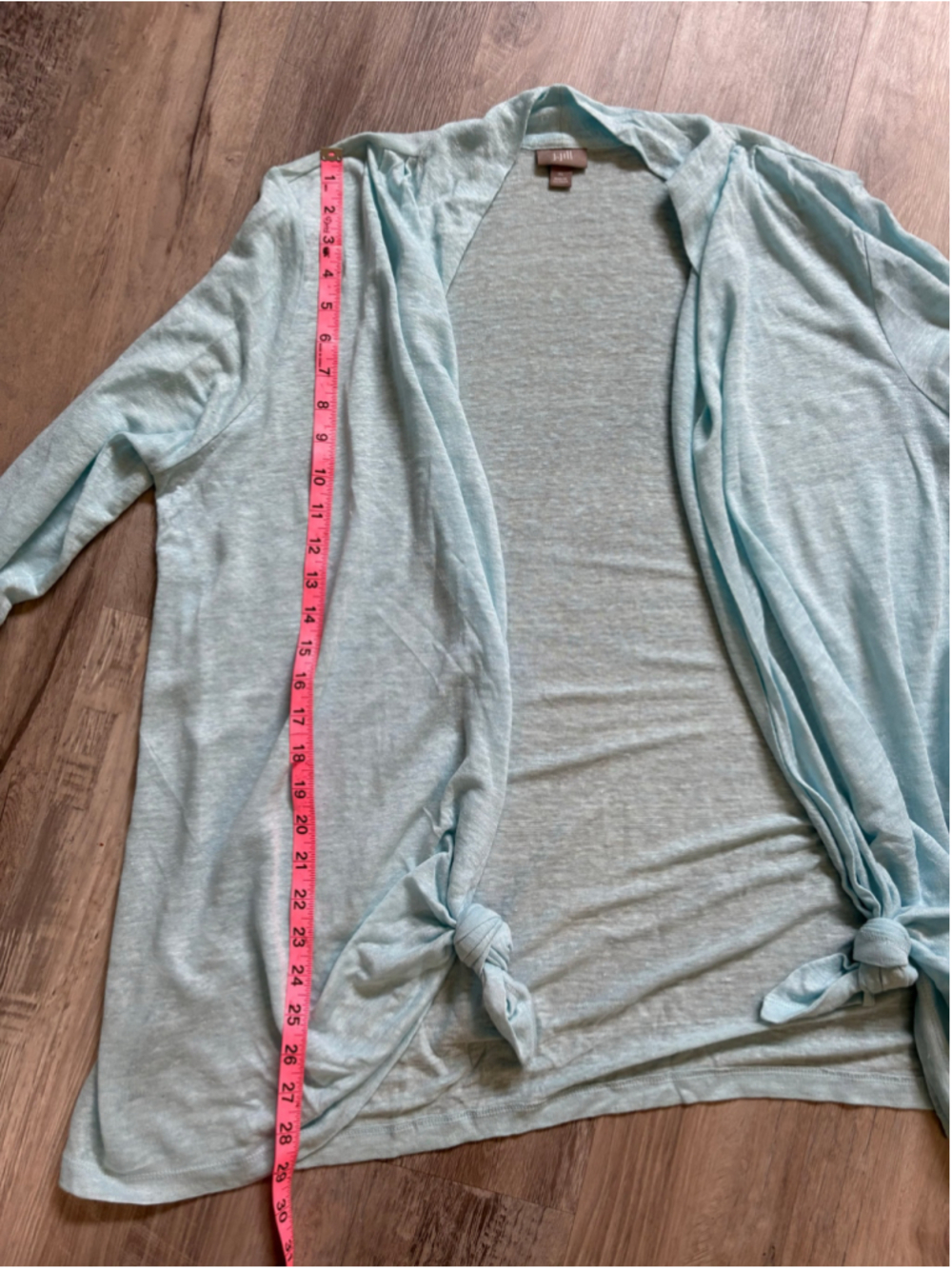 J. Jill 100% Linen Open Front Cardigan Sweater XL Aqua Blue Tie Hem Light - Picture 11 of 11